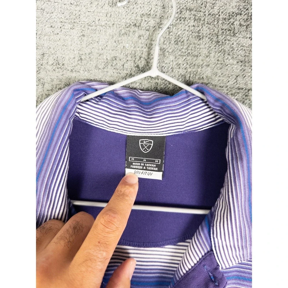 Nike Tiger Woods Dri Fit UV Polo Shirt Mens‎ M Striped Short Sleeve
